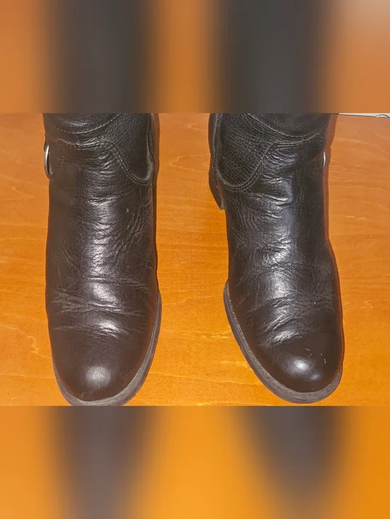 Harley-Davidson Black Leather Mid-Calf Buckle Heeled Boots - Picture 6 of 15